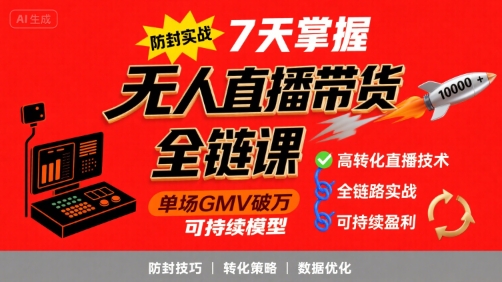 无人直播带货全链防封实战课，7天掌握高转化直播技术，实现单场GMV破万可持续模型-藏宝阁