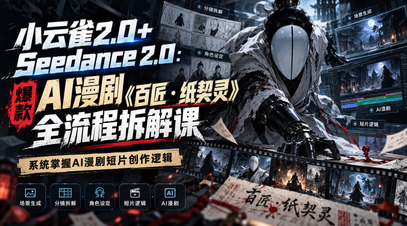 小云雀2.0+Seedance 2.0：爆款AI漫剧《百匠・纸契灵》全流程拆解课，系统掌握AI漫剧短片创作逻辑-藏宝阁