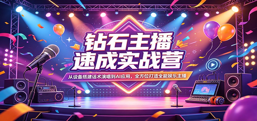 钻石主播速成实战营：从设备搭建话术演唱到AI应用，全方位打造全能娱乐主播-藏宝阁