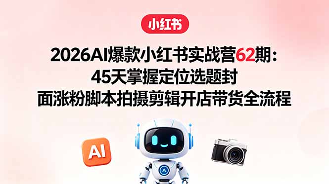 2026AI爆款小红书实战营62期：45天掌握定位选题封面涨粉脚本拍摄剪辑开店带货全流程-藏宝阁