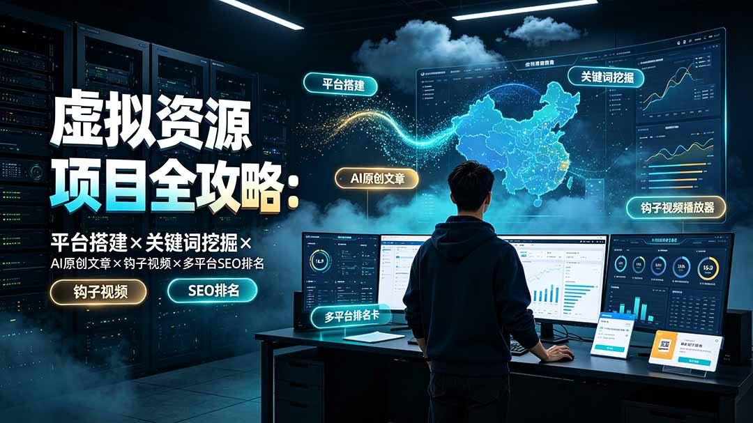虚拟资源项目全攻略：平台搭建×关键词挖掘×AI原创文章×钩子视频×多平台SEO排名-藏宝阁