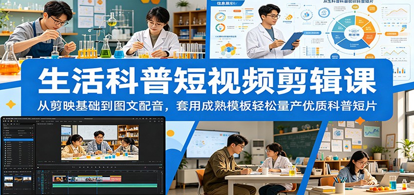生活科普短视频剪辑课：从剪映基础到图文配音，套用成熟模板轻松量产优质科普短片-藏宝阁