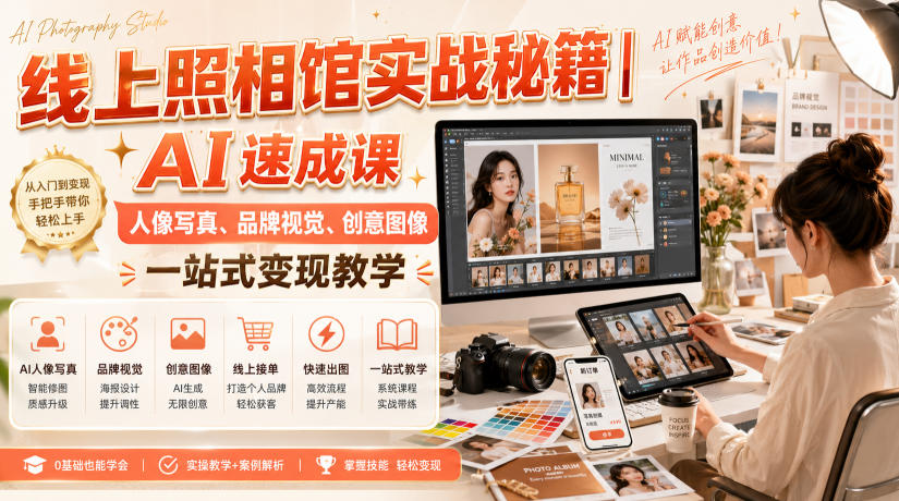线上照相馆实战秘籍｜AI速成课，人像写真、品牌视觉、创意图像一站式变现教学-藏宝阁
