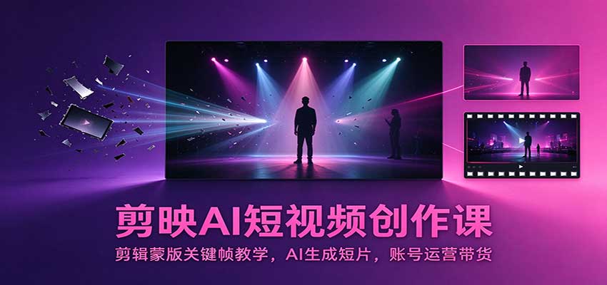 剪映AI短视频创作课：剪辑蒙版关键帧教学，AI生成短片，账号运营带货-藏宝阁