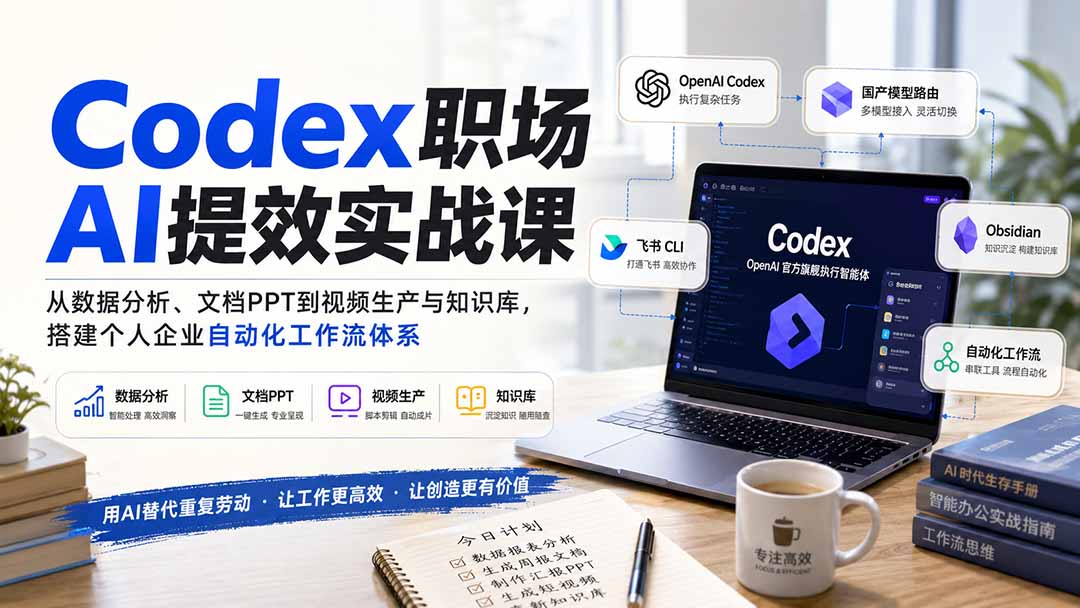 Codex职场AI提效实战课：从数据分析、文档PPT到视频生产与知识库，搭建个人企业自动化工作流体系-藏宝阁