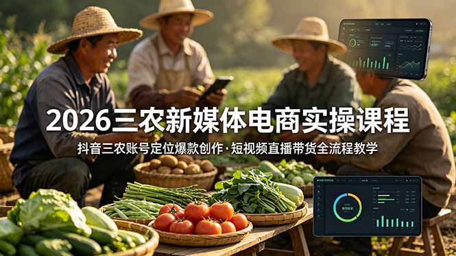 2026三农新媒体电商实操课程：抖音三农账号定位爆款创作，短视频直播带货全流程教学-藏宝阁