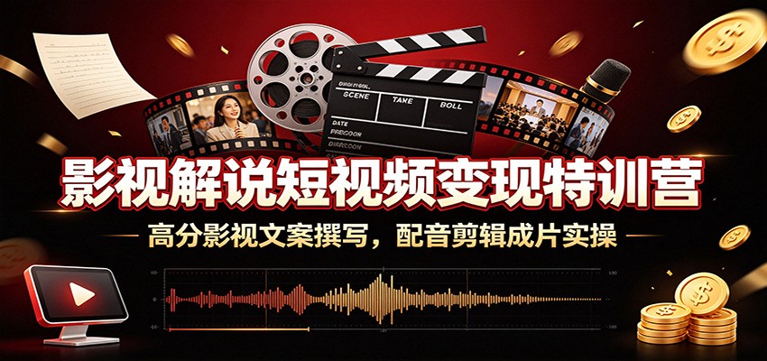 影视解说短视频变现特训营：高分影视文案撰写，配音剪辑成片实操-藏宝阁