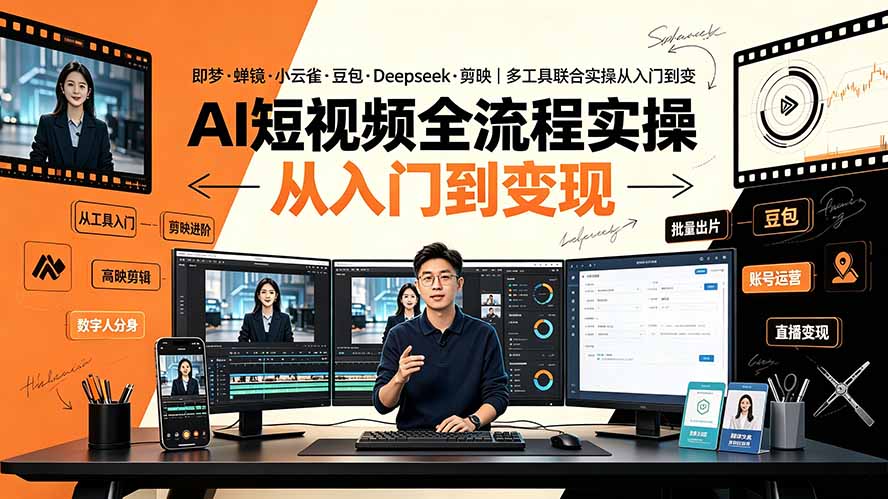 AI短视频全流程实操：即梦·蝉镜·小云雀·豆包·Deepseek·剪映｜多工具联合实操从入门到变现-藏宝阁