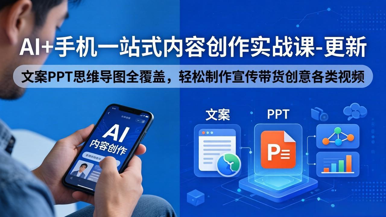 AI+手机一站式内容创作实战课-更新，文案PPT思维导图全覆盖，轻松制作宣传带货创意各类视频-藏宝阁