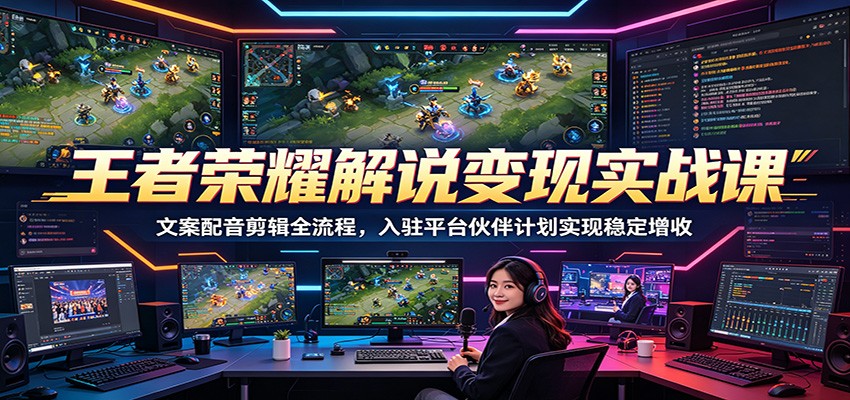 王者荣耀解说变现实战课：文案配音剪辑全流程，入驻平台伙伴计划实现稳定增收-藏宝阁