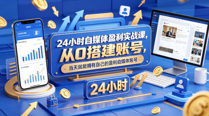24小时自媒体盈利实战课，从0搭建账号，当天就能拥有自己的盈利自媒体账号-藏宝阁