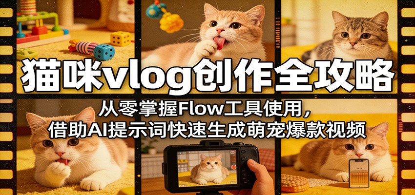 猫咪vlog创作全攻略：从零掌握Flow工具使用，借助AI提示词快速生成萌宠爆款视频-藏宝阁