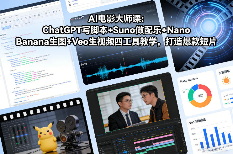 AI电影大师课：ChatGPT写脚本+Suno做配乐+Nano Banana生图+Veo生视频，打造爆款短片-藏宝阁