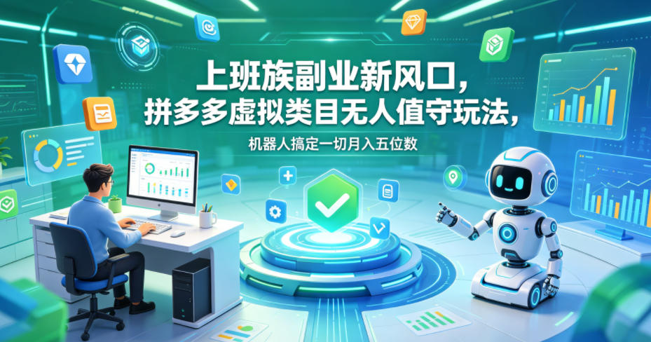 上班族副业新风口，拼多多虚拟类目无人值守玩法，机器人搞定一切月入五位数【揭秘】-藏宝阁