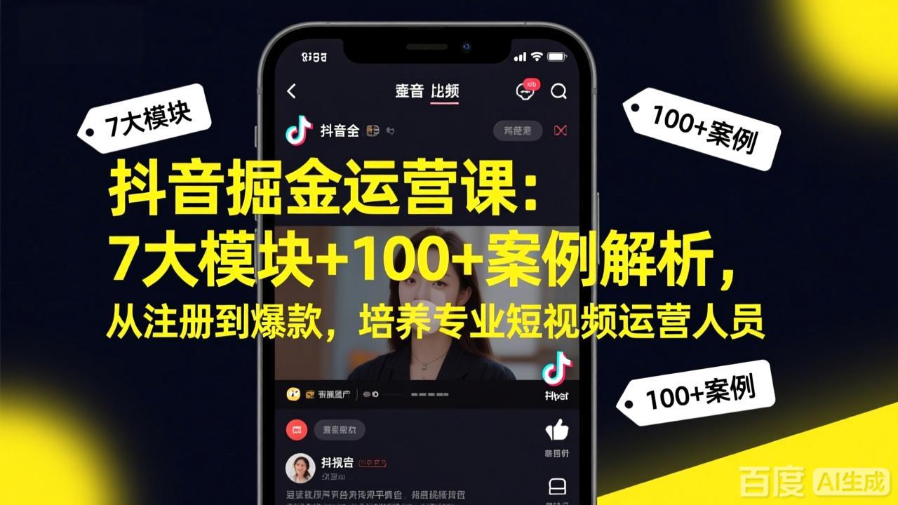 抖音掘金运营课：7大模块+100+案例解析，从注册到爆款，培养专业短视频运营人员-藏宝阁
