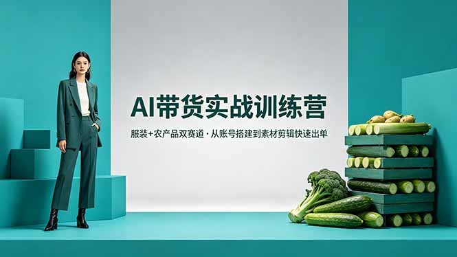 AI带货实战训练营，服装+农产品双赛道，从账号搭建到素材剪辑快速出单-藏宝阁
