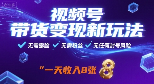 视频号带货变现新玩法，无需露脸，无需粉丝，无任何封号风险，一天收益8张【揭秘】-藏宝阁