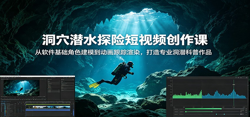 洞穴潜水探险短视频创作课：从软件基础角色建模到动画跟踪渲染，打造专业洞潜科普作品-藏宝阁