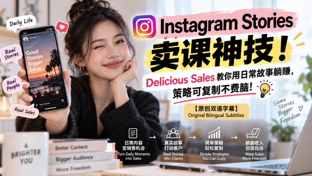 Instagram Stories卖课神技！Delicious Sales教你用日常故事躺賺，策略可复制不费脑！【原创双语字幕】-藏宝阁