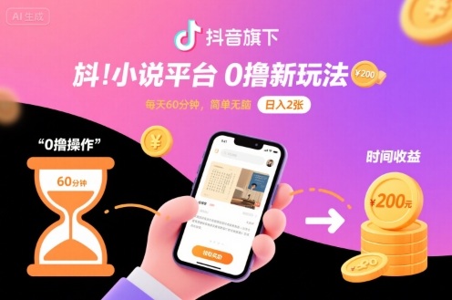 抖音旗下小说平台0撸新玩法，每天挂G60分钟，简单无脑，日入2张【揭秘】-藏宝阁