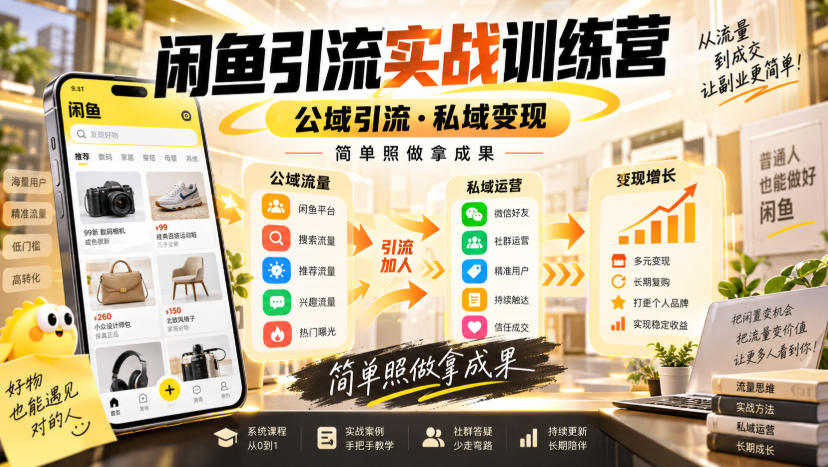 闲鱼引流实战训练营，公域引流·私域变现，简单照做拿成果-藏宝阁