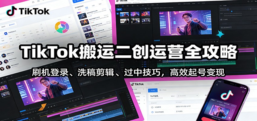 TikTok搬运二创运营全攻略：刷机登录、洗稿剪辑 、过中技巧，高效起号变现-藏宝阁