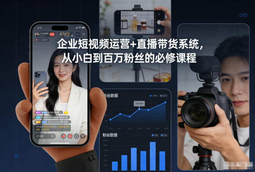 企业短视频运营+直播带货系统，从小白到百万粉丝的必修课程-藏宝阁