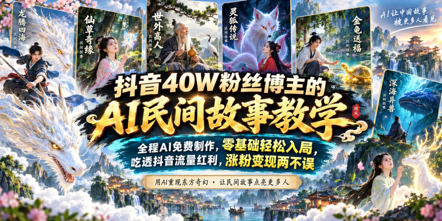 抖音40W粉丝博主的AI民间故事教学，全程AI免费制作，零基础轻松入局，吃透抖音流量红利，涨粉变现两不误-藏宝阁