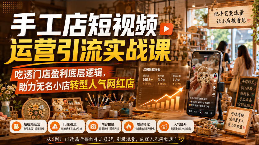 手工店短视频运营引流实战课，吃透门店盈利底层逻辑，助力无名小店转型人气网红店-藏宝阁