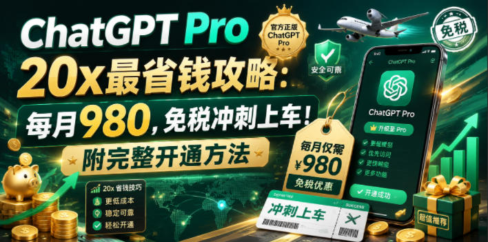 ChatGPT Pro 20x最省钱攻略：每月980，免税冲刺上车！附完整开通方法【文档】-藏宝阁
