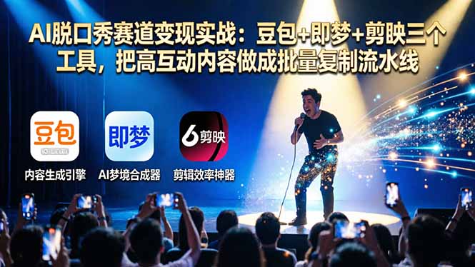AI脱口秀赛道变现实战：豆包+即梦+剪映三个工具，把高互动内容做成批量复制流水线-藏宝阁
