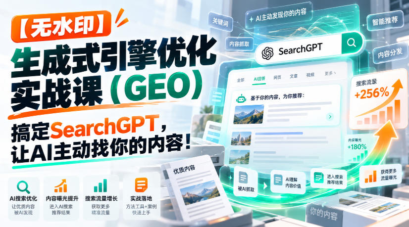 【无水印】生成式引擎优化(GEO)实战课：搞定SearchGPT，让AI主动找你的内容！【原创双语字幕】-藏宝阁