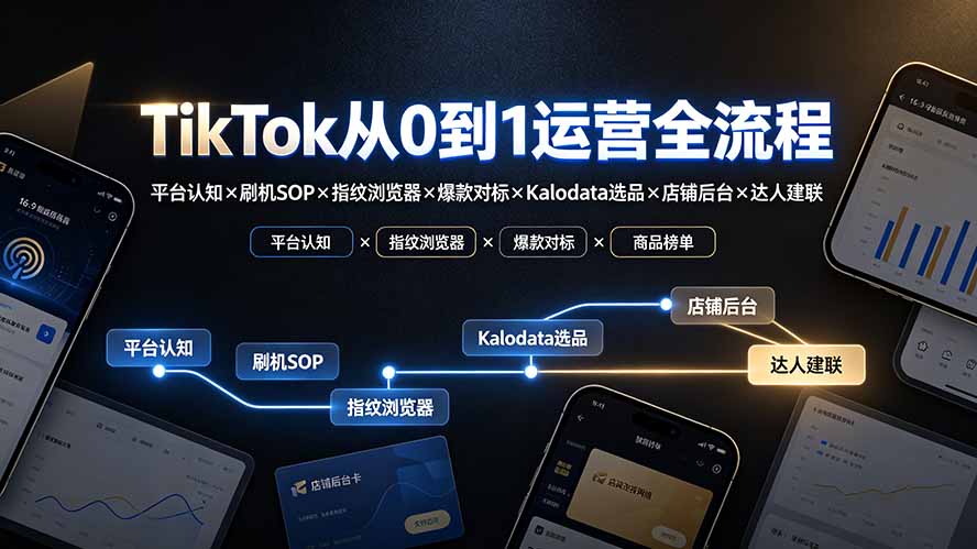 TikTok从0到1运营全流程-更新：平台认知×刷机SOP×指纹浏览器×爆款对标×Kalodata选品×店铺后台×达人建联-藏宝阁