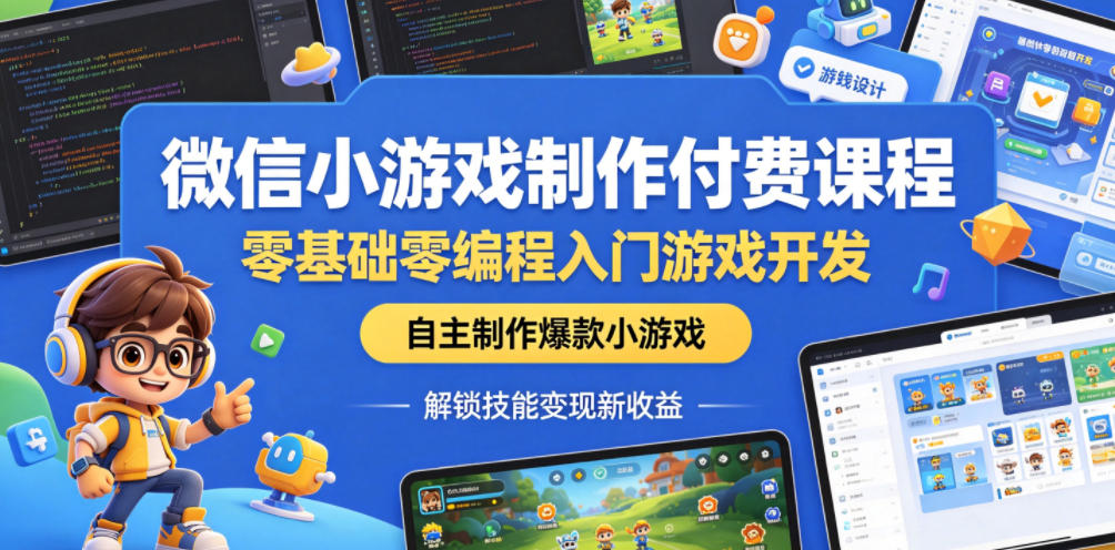 微信小游戏制作付费课程，零基础零编程入门游戏开发，自主制作爆款小游戏，解锁技能变现新收益-藏宝阁