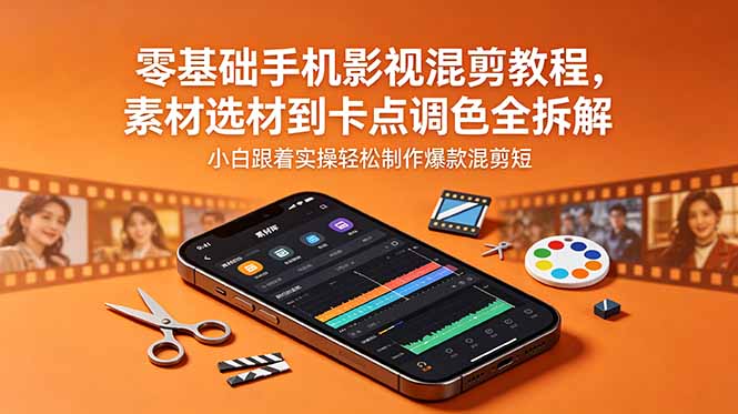 零基础手机影视混剪教程，素材选材到卡点调色全拆解，小白跟着实操轻松制作爆款混剪短片-藏宝阁