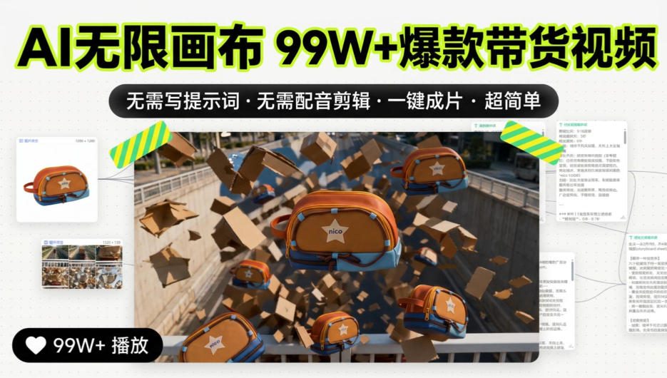 AI无限画布99W+爆款带货视频，无需写提示词·无需配音剪辑·一键成片·超简单-藏宝阁