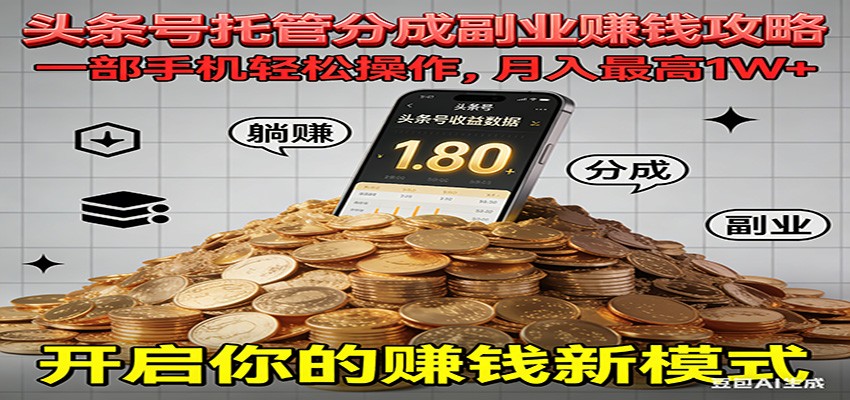 全程托管今日头条，一部手机就可以开干，最高躺赚1W+-藏宝阁