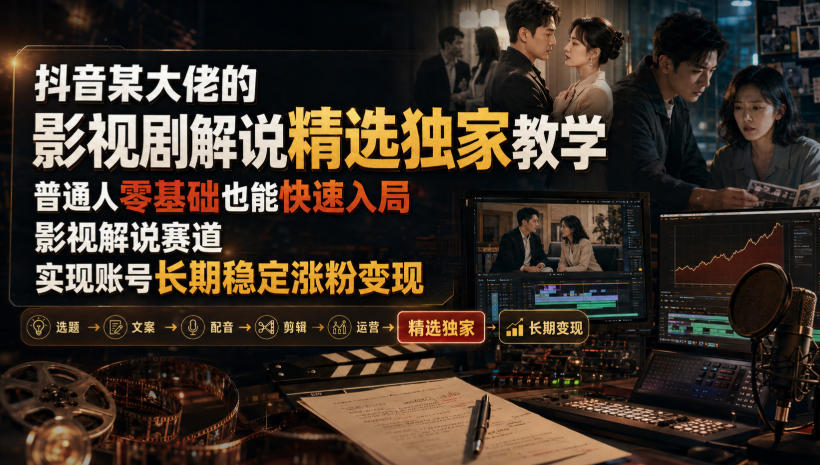 抖音某大佬的影视剧解说精选独家教学，普通人零基础也能快速入局影视解说赛道，实现账号长期稳定变现-藏宝阁