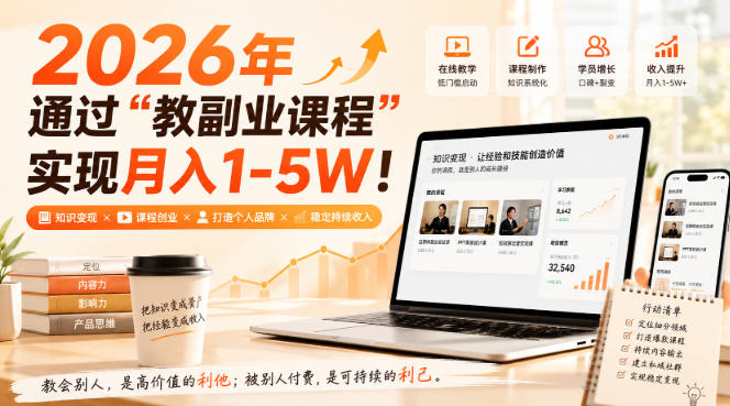 2026年通过“教副业课程”实现月入1-5W！毫无保留的全部教给你，长期稳定【揭秘】-藏宝阁