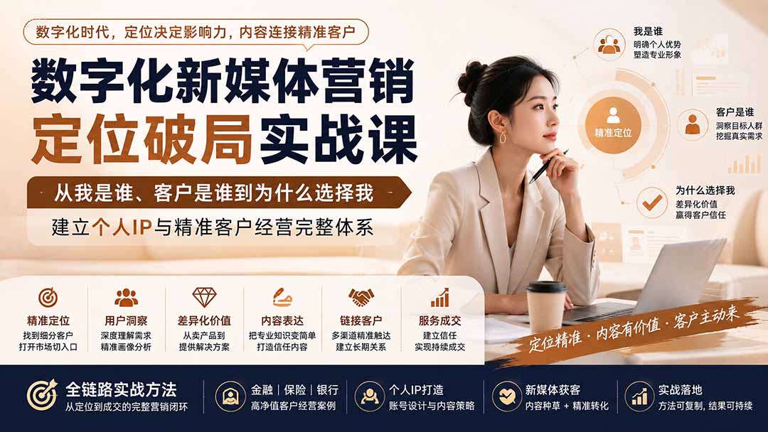 数字化新媒体营销定位破局实战课：从我是谁、客户是谁到为什么选择我，建立个人IP与精准客户经营完整体系-藏宝阁