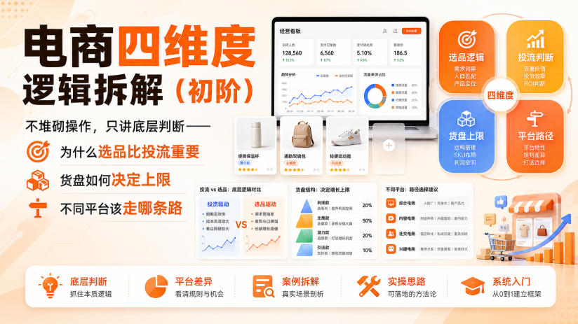 电商四维度逻辑拆解(初阶)不堆砌操作，只讲底层判断——为什么选品比投流重要、货盘如何决定上限、不同平台该走哪条路-藏宝阁