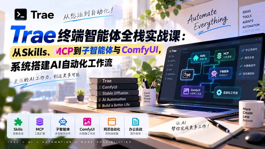 Trae终端智能体全栈实战课：从Skills、MCP到子智能体与ComfyUI，系统搭建AI自动化工作流-藏宝阁