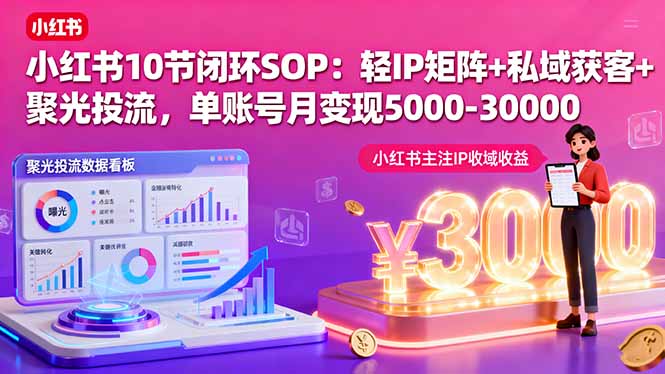 小红书10节闭环SOP：轻IP矩阵+私域获客+聚光投流，单账号月变现5000-30000-藏宝阁
