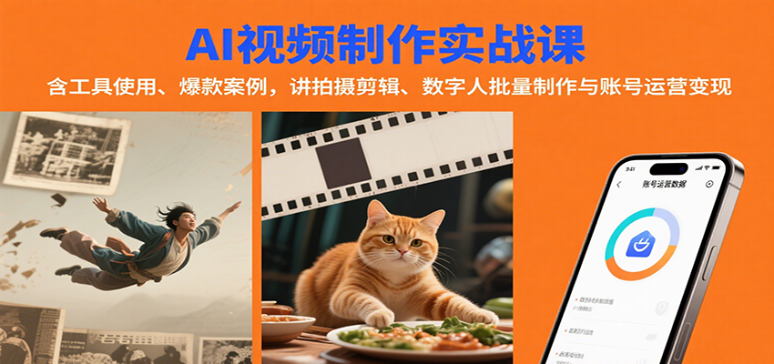 AI视频制作实战：含工具使用、爆款案例，讲拍摄剪辑、数字人批量制作与账号运营变现-藏宝阁