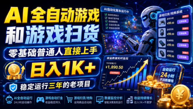 AI全自动游戏和游戏扫货，零基础普通人直接上手，日入1K+，稳定运行三年的老项目【揭秘】-藏宝阁