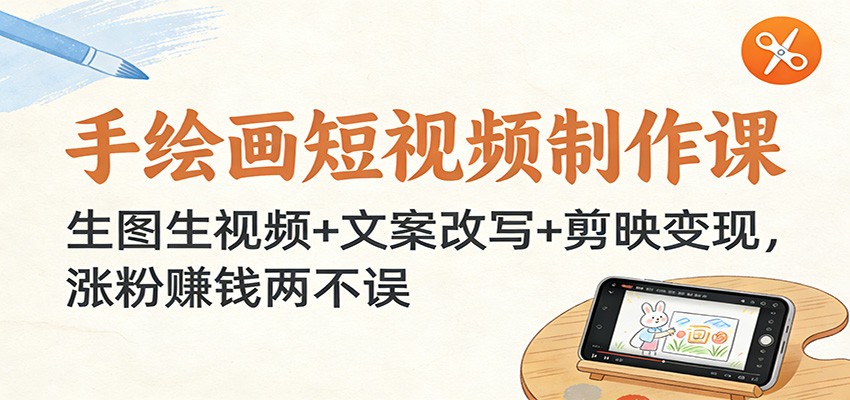 手绘画短视频制作课：生图生视频+文案改写+剪映变现，涨粉赚钱两不误-藏宝阁