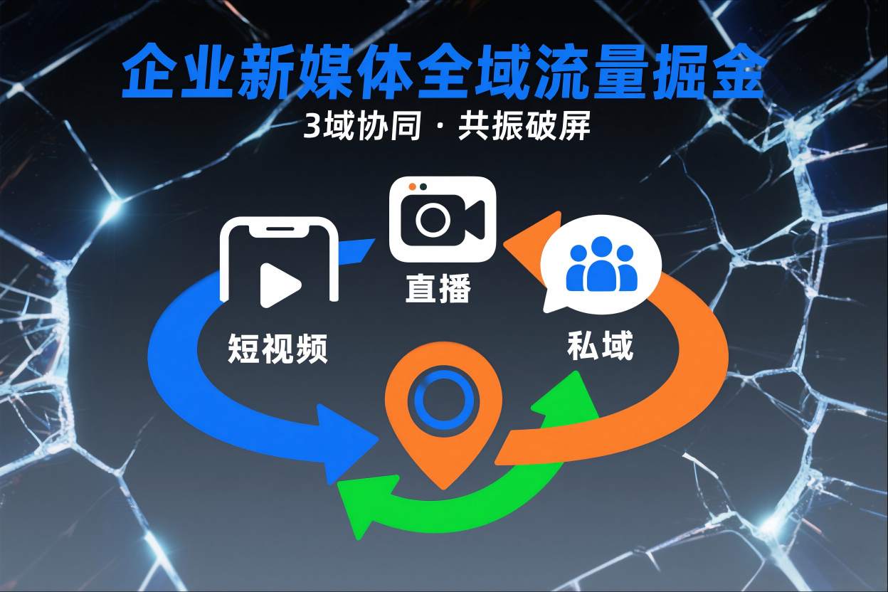 短视频全域商业模式，企业新媒体全域流量掘金，3域协同，共振破屏，短视频-直播-私域-地域-藏宝阁