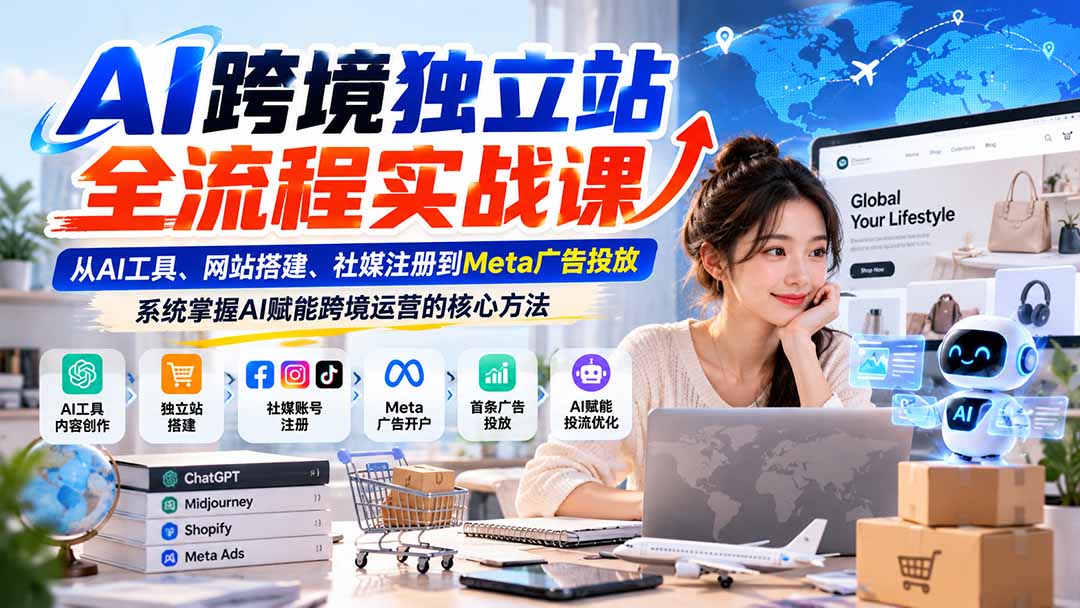 AI跨境独立站全流程实战课：从AI工具、网站搭建、社媒注册到Meta广告投放，系统掌握AI赋能跨境运营的核心方法-藏宝阁