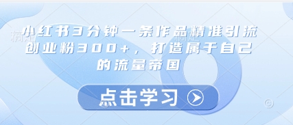 小红书3分钟一条作品精准引流创业粉300+，打造属于自己的流量帝国-藏宝阁
