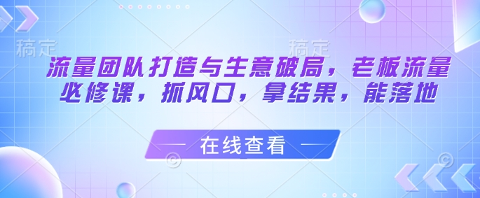 流量团队打造与生意破局，老板流量必修课，抓风口，拿结果，能落地-藏宝阁